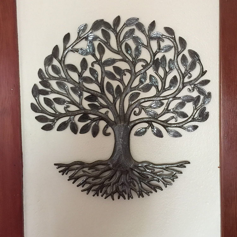 Metal Tree of Life Roots, Large Tree, Rustic Farmhouse Decor, Nature Inspired, Handmade in Haiti, 23 In. x 23 In., Fair Trade Federation Certified Home & Garden > Decor > Artwork > Sculptures & Statues It's Cactus   