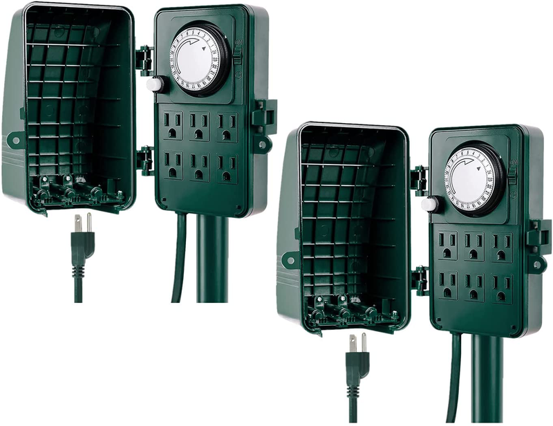 iPower Outdoor Stake Weatherproof Power Strip Timer, Till Dawn or On at Dusk & 2, 4, 6, 8 Hour Countdown, 6 Grounded Outlets 6 ft, Photocell Home & Garden > Lighting Accessories > Lighting Timers iPower 2 Pack Garden Timer  