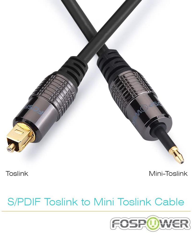 FosPower (6 Feet) 24K Gold Plated Toslink to Mini Toslink Digital Optical S/PDIF Audio Cable with Metal Connectors & Strain-Relief PVC Jacket Electronics > Electronics Accessories > Cables FosPower   