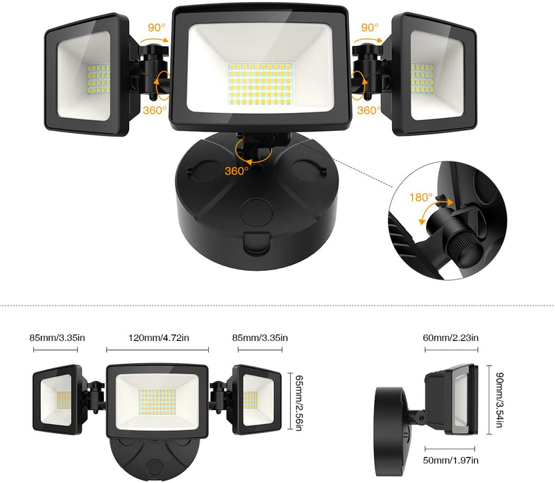Onforu 2 Pack 50W LED Flood Light Outdoor, 5000LM LED Security Light Fixture with 3 Adjustable Heads, IP65 Waterproof, 5000K Switch Controlled Wall Mount Security Light for Eave, Exterior Garden Home & Garden > Lighting > Flood & Spot Lights Onforu   