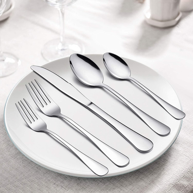 LIANYU 53-Piece Silverware Set with Steak Knives and Serving Utensils, Stainless Steel Flatware Cutlery Set Service for 8, Eating Utensil Set for Home Party Wedding, Dishwasher Safe, Mirror Finished