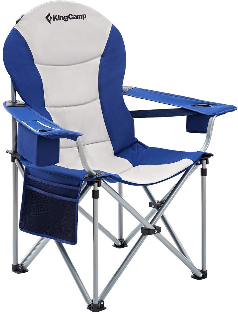 Kingcamp Camping Chair with Lumbar Back Support, Padded Folding Chair with Cooler, Armrest, Cup Holder, Oversized Quad Camp Chair Heavy Duty, Supports 350 Lbs Sporting Goods > Outdoor Recreation > Camping & Hiking > Camp Furniture KingCamp Grey-1 pack  