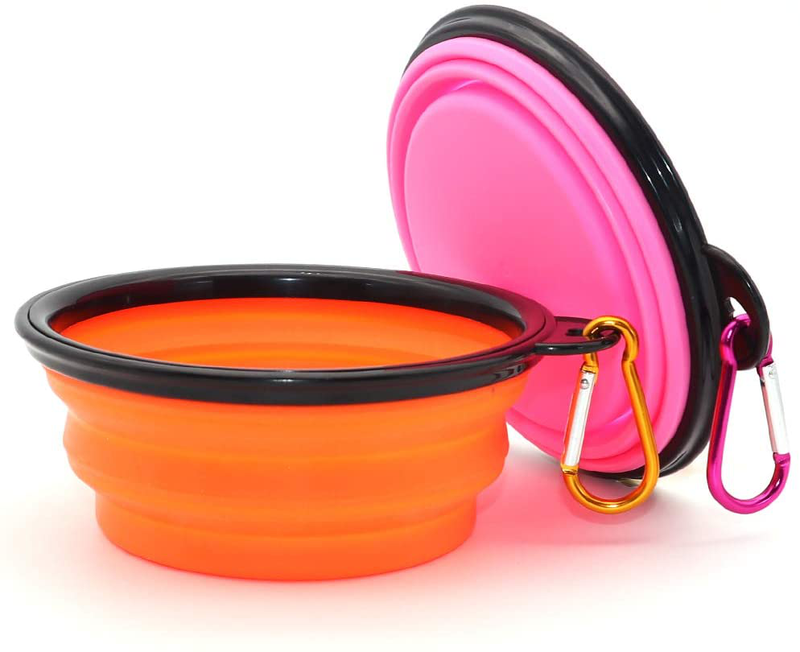 SLSON Collapsible Dog Bowl, 2 Pack Collapsible Dog Water Bowls for Cats Dogs, Portable Pet Feeding Watering Dish for Walking Parking Traveling with 2 Carabiners Animals & Pet Supplies > Pet Supplies > Dog Supplies SLSON Orange+Pink Small (Pack of 2) 