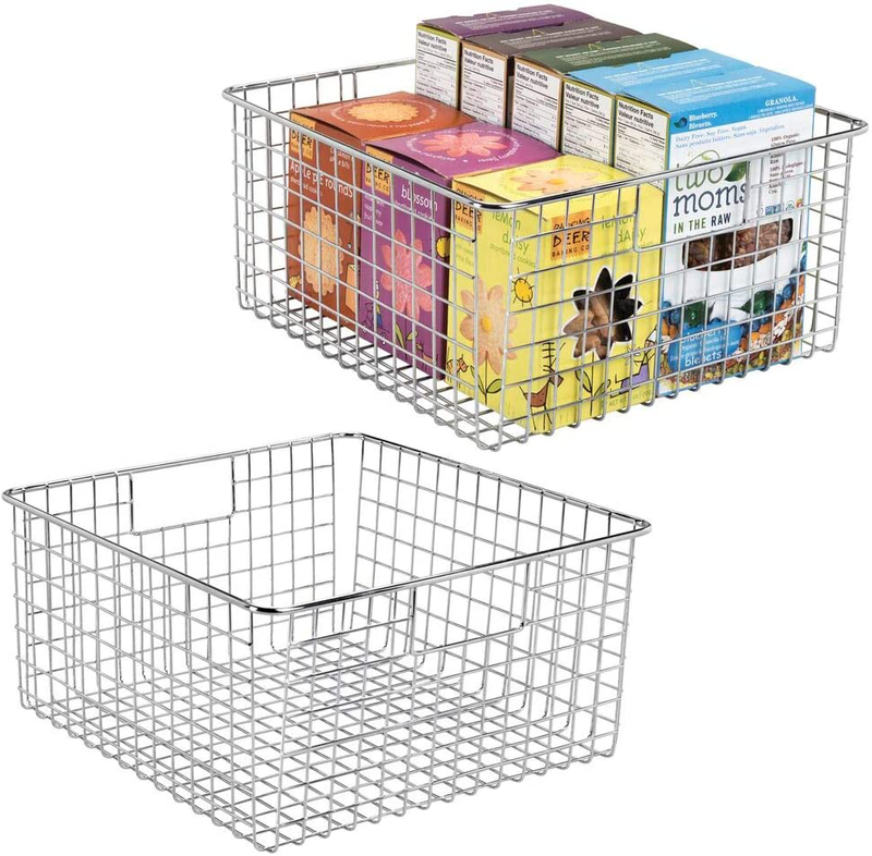 mDesign Farmhouse Decor Metal Wire Food Storage Organizer, Bin Basket with Handles for Kitchen Cabinets, Pantry, Bathroom, Laundry Room, Closets, Garage - 12" x 9" x 8" - 2 Pack - Bronze Home & Garden > Decor > Seasonal & Holiday Decorations mDesign Chrome 12 x 12 x 6 