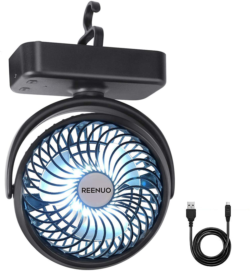 REENUO 5000mAh Camping Fan with LED Lights, 40 Hours Max Working Time Tent Fan with Hanging Hook, Rechargeable Battery Operated Desk Fan for Home & Office  REENUO Default Title  