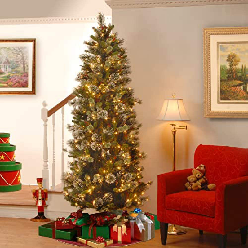 National Tree Company Pre-lit Artificial Christmas Tree | Includes Pre-strung White Lights and Stand | Flocked with Cones, Red Berries and Snowflakes | Wintry Pine Slim - 7.5 ft Home & Garden > Decor > Seasonal & Holiday Decorations > Christmas Tree Stands National Tree Company   