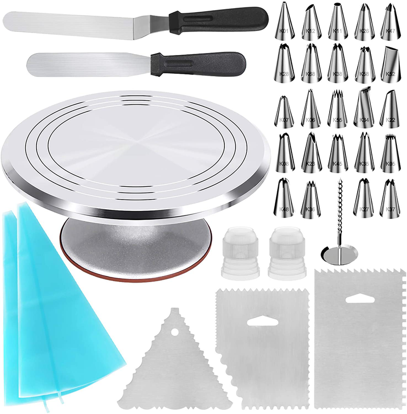 Kootek 35-in-1 Cake Decorating Supplies with Aluminium Alloy Revolving Cake Turntable, 24 Piping Tips, 2 Frosting Spatula, 3 Icing Comb, 2 Reusable Pastry Bags, 2 Couplers and 1 Flower Nail Home & Garden > Kitchen & Dining > Kitchen Tools & Utensils > Cake Decorating Supplies Kootek Default Title  