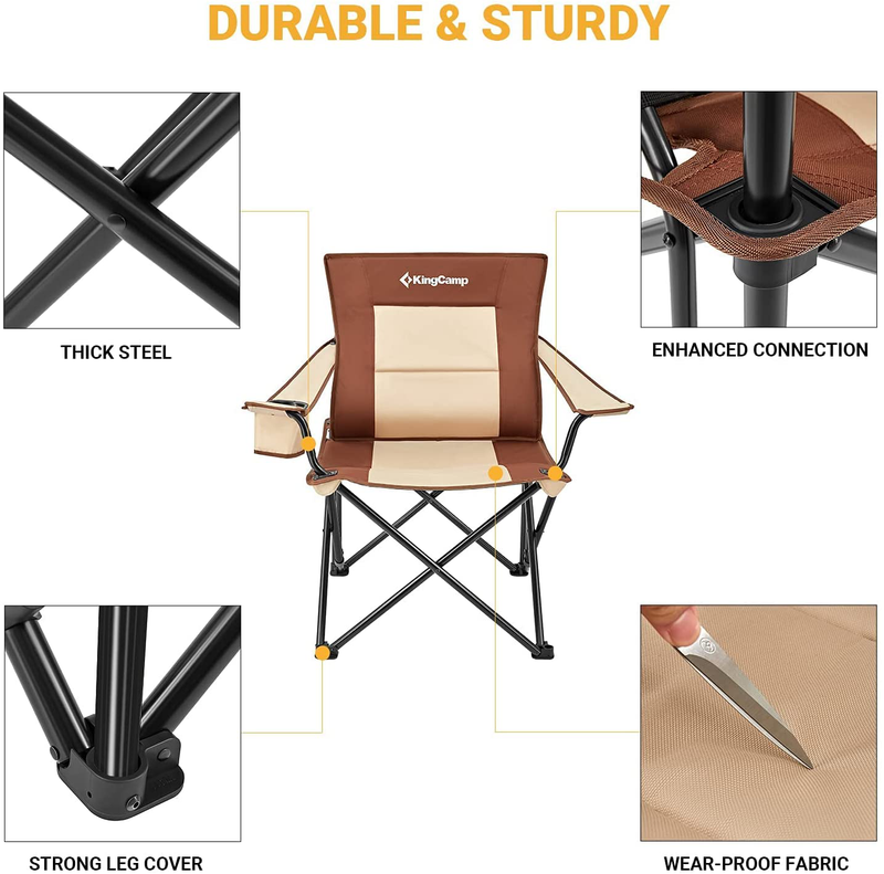 Kingcamp Lumbar Support Folding Camping Chair, Adjustable Armrest Oversized Heavy Duty Collapsible Padded Camp Chairs with Cup Holder,Pocket for Outdoor BBQ Picnic Fishing Hiking Sport Event,300Lbs Sporting Goods > Outdoor Recreation > Camping & Hiking > Camp Furniture KingCamp   