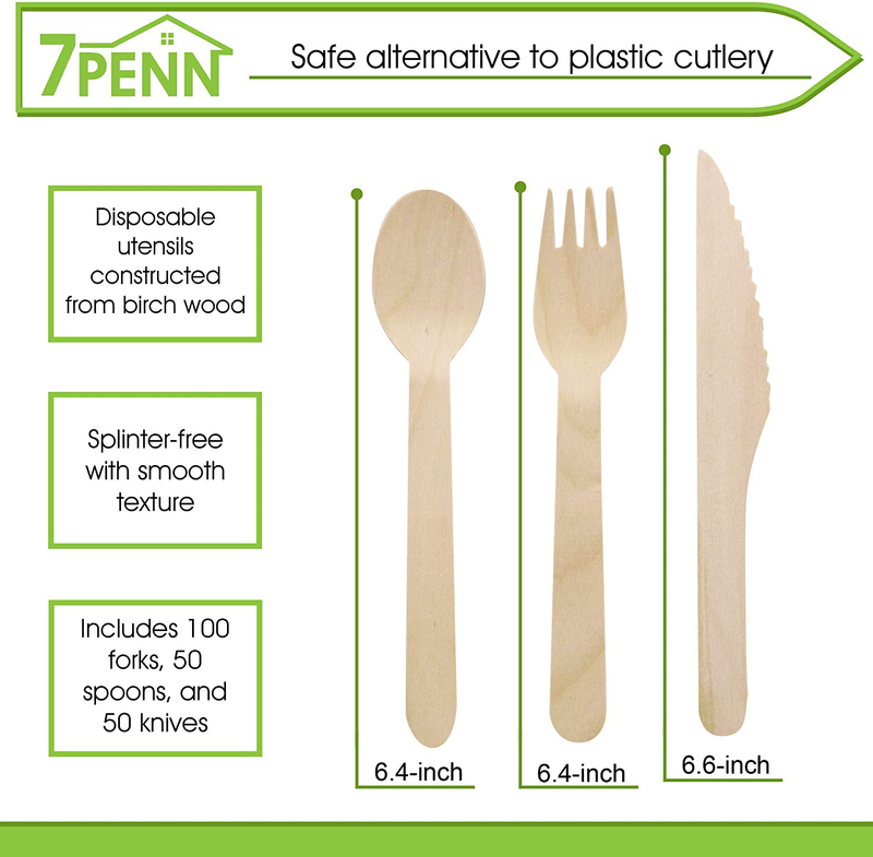Spec101 Disposable Wooden Cutlery Set - 200pc Ecological Cutlery Combo Pack (100 Wooden Forks, 50 Spoons, 50 Knives) Home & Garden > Kitchen & Dining > Tableware > Flatware > Flatware Sets Spec101   