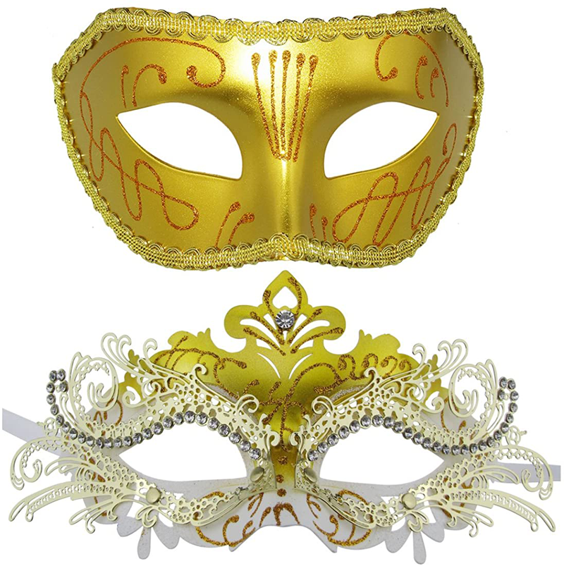 Couple Masquerade Metal Masks Venetian Halloween Costume Mask Mardi Gras Mask Apparel & Accessories > Costumes & Accessories > Masks Coddsmz Gold+gold-white-2  