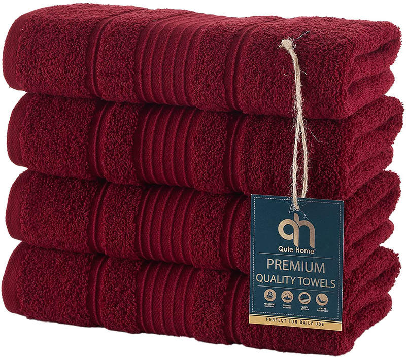 Qute Home 4-Piece Bath Towels Set, 100% Turkish Cotton Premium Quality Towels for Bathroom, Quick Dry Soft and Absorbent Turkish Towel Perfect for Daily Use, Set Includes 4 Bath Towels (White) Home & Garden > Linens & Bedding > Towels Qute Home Burgundy 4 Pieces Hand Towels 