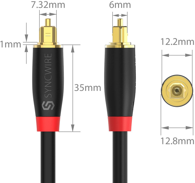 Digital Optical Audio Cable Toslink Cable - [24K Gold-Plated, Ultra-Durable] [S] Syncwire Fiber Optic Male to Male Cord for Home Theater, Sound Bar, TV, PS4, Xbox, Playstation & More – 5.9ft Electronics > Electronics Accessories > Cables Syncwire   