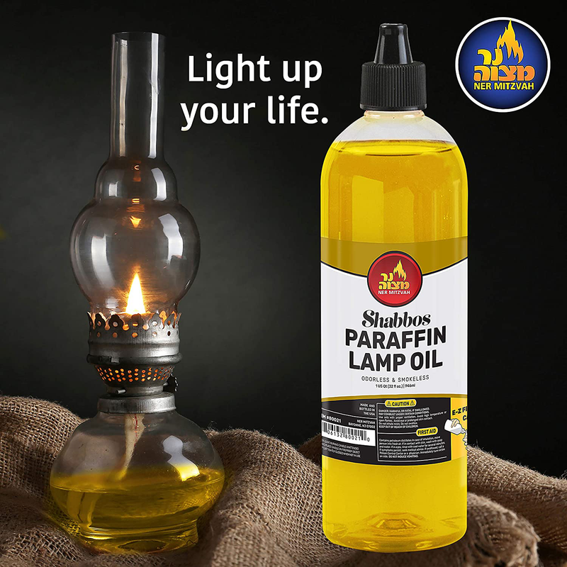 Ner Mitzvah Paraffin Lamp Oil - Yellow Smokeless, Odorless, Clean Burning Fuel for Indoor and Outdoor Use with E-Z Fill Cap and Pouring Spout - 32oz Home & Garden > Lighting Accessories > Oil Lamp Fuel Ner Mitzvah   