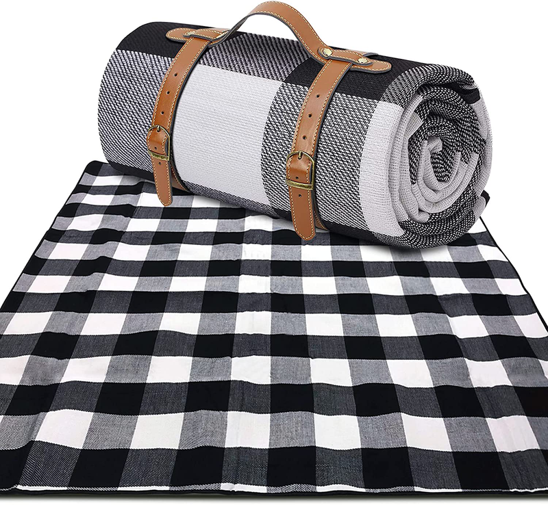 Sapsisel Picnic Blanket 80”x 80” Waterproof and Foldable, 3-Layer Outdoor Blanket for 6 to 8 Adults,for Camping, Park, Beach, Grass, Indoors Home & Garden > Lawn & Garden > Outdoor Living > Outdoor Blankets > Picnic Blankets sapsisel Black&white Grids  