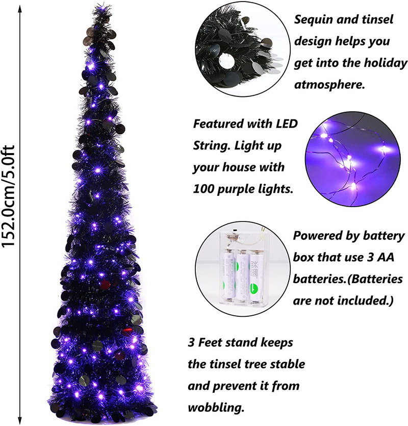 Orgrimmar 5FT Artificial Halloween Christmas Tree Pop Up Christmas Tree Tinsel Coastal Pencil Tree for Holiday Home Party Decoration (Black) Home & Garden > Decor > Seasonal & Holiday Decorations > Christmas Tree Stands Orgrimmar   