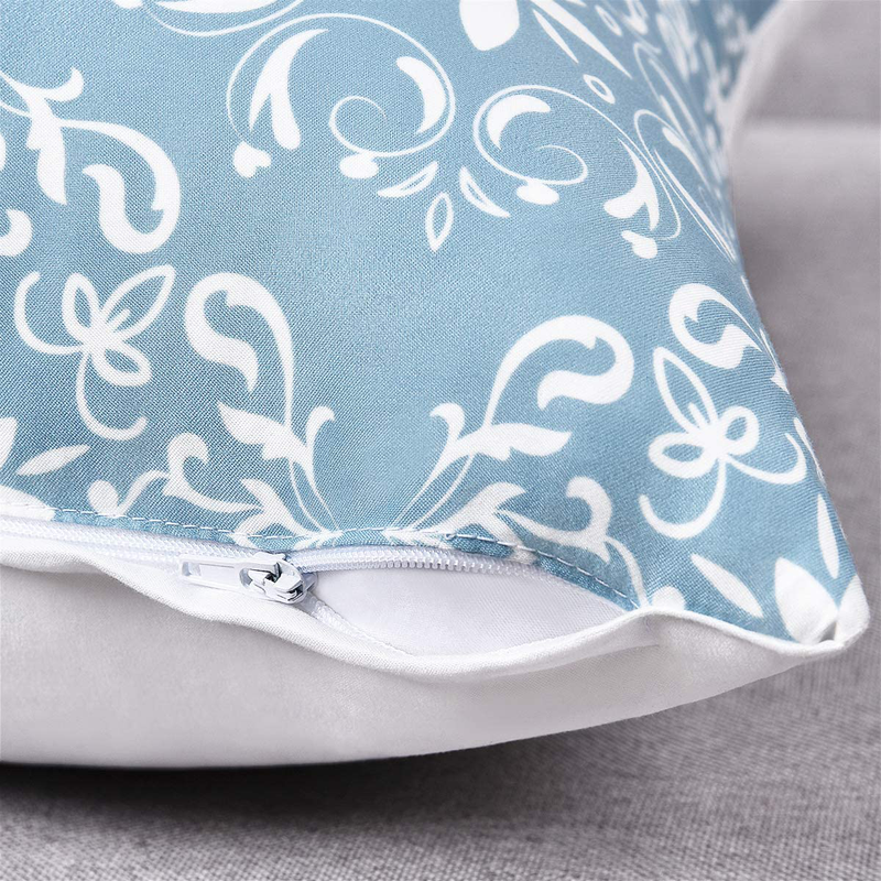 Fascidorm Blue Floral Throw Pillow Covers Vintage Mandala Decorative Throw Pillow Case Cushion Case for Room Bedroom Room Sofa Chair Car, Light Blue and White, Set of 4, 18 X 18 Inch Home & Garden > Decor > Chair & Sofa Cushions Fascidorm   