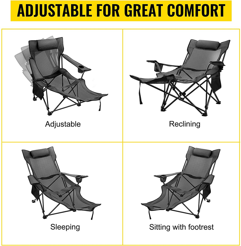 Happybuy Portable Lounge Chair with Cup Holder and Storage Bag for Camping Fishing and Other Outdoor Activities (Grey)