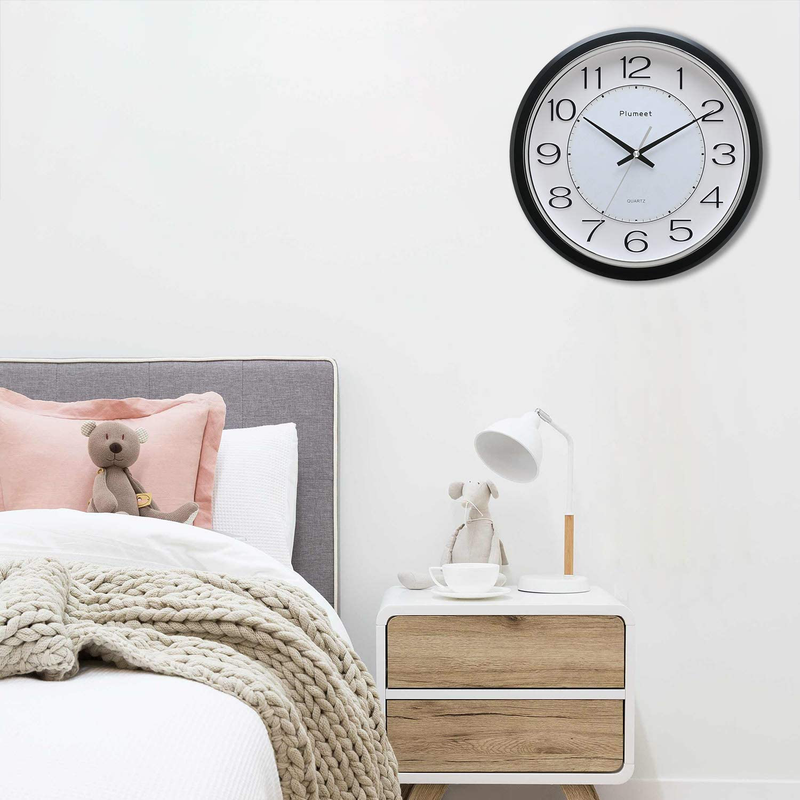 Plumeet Silent Wall Clocks - 12" Non-Ticking Quartz Large Decorative Clocks - Big 3D Number Good for Living Room Home Office Battery Operated (Gray) Home & Garden > Decor > Clocks > Wall Clocks Plumeet   