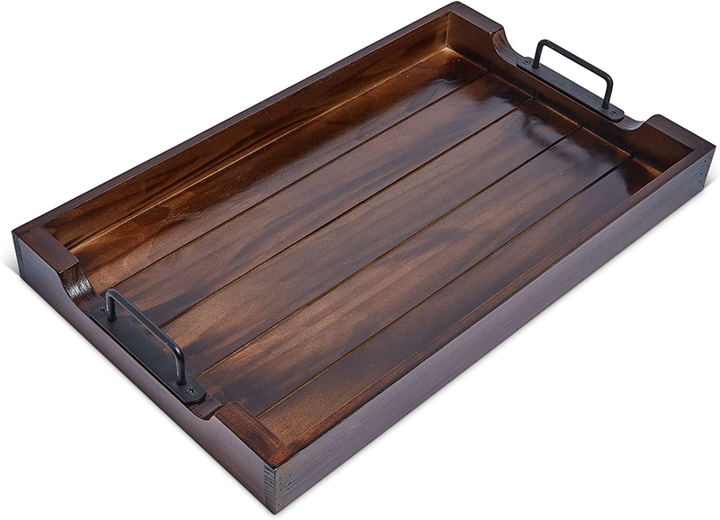 Coffee Table Serving Tray - Rustic Style Farmhouse Decor - Metal Handles - Perfect for Parties, Serving, and Decoration!