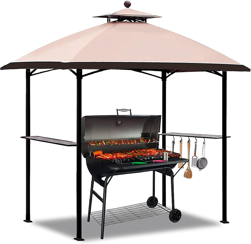 CoastShade 8'x 5' Grill Gazebo Double Tiered Outdoor BBQ Canopy,Grill Gazebo Shelter for Patio and Outdoor Backyard BBQ's with LED Light x 2 (Khaki) Home & Garden > Lawn & Garden > Outdoor Living > Outdoor Structures > Canopies & Gazebos CoastShade Beige Arc 8‘x5’ 