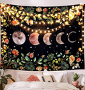 Moon Tapestry Wall hanging, Boho Tapestries Wall Decor, Floral Tapastry with Moonlit Garden Phase Star for Bedroom Black 36''×48'' Home & Garden > Decor > Artwork > Decorative Tapestries AMM black L-60''×80‘’ 