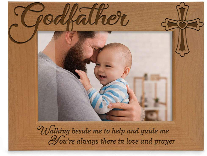 KATE POSH - Godfather Engraved Natural Wood Picture Frame, Cross Decor, Godfather Gift from Godchild, Baptism Gifts, Religious Catholic Gifts, Thank You Gifts (4" x 6" Vertical) Home & Garden > Decor > Seasonal & Holiday Decorations KATE POSH 4x6 Horizontal (Godfather)  