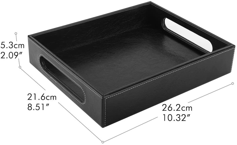 Luxspire Valet Tray with Handles, 10"x8.5" PU Leather Ottoman Serving Tray, Decorative Catchall Tray Countertop Storage, Mens Vanity Tray for Jewelry Key Cologne Dresser Nightstand Organizer, Black