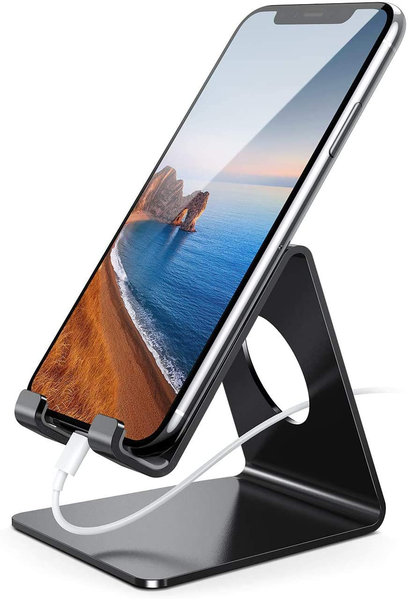 Lamicall Cell Phone Stand, Desk Phone Holder Cradle, Compatible with Phone 12 Mini 11 Pro Xs Max XR X 8 7 6 Plus SE, All Smartphones Charging Dock, Office Desktop Accessories - Silver Electronics > Electronics Accessories > Adapters Lamicall Black  