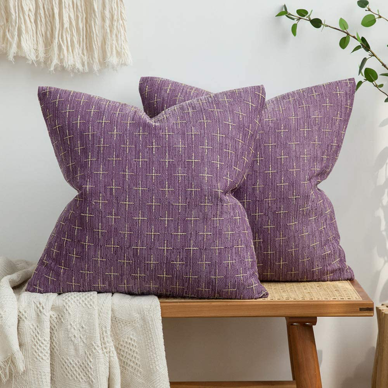 MIULEE Pack of 2 Decorative Burlap Linen Throw Pillow Covers Modern Farmhouse Pillowcase Rustic Woven Textured Cushion Cover for Sofa Couch Bed 18X18 Inch Blue Home & Garden > Decor > Chair & Sofa Cushions MIULEE Purple 18''x18'' 