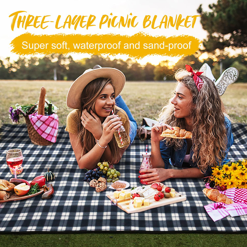 CNTHHW Large Picnic Blanket 79"x79" with 3 Layers Material,Waterproof Foldable Picnic Outdoor Blanket Picnic Mat for Camping Beach Park,Oversized Soft Fleece Material Camping Tote Mat Home & Garden > Lawn & Garden > Outdoor Living > Outdoor Blankets > Picnic Blankets CNTHHW   