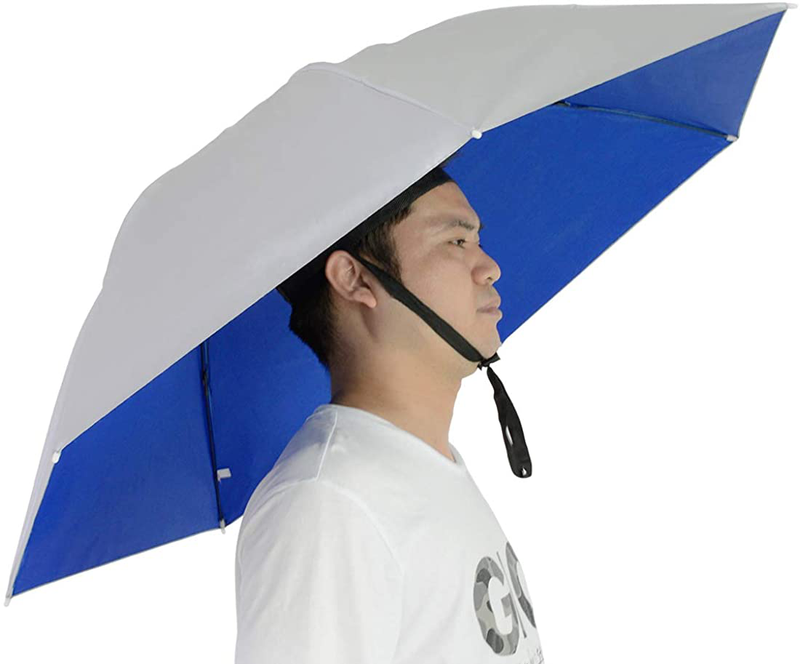 NEW-Vi Fishing Umbrella Hat Folding Sun Rain Cap Adjustable Multifunction Outdoor Headwear Home & Garden > Lawn & Garden > Outdoor Living > Outdoor Umbrella & Sunshade Accessories NEW-Vi Silver/Blue(Single layer)  