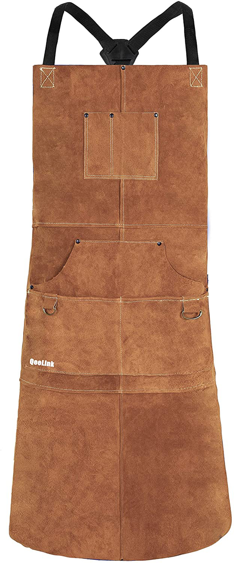 QeeLink Leather Welding Apron - Heat & Flame-Resistant Heavy Duty Work Forge Apron with 6 Pockets, 42" Large & Cross Back Extra Long Strap, Adjustable M to XXXL for Men & Women (Brown) Hardware > Tool Accessories > Welding Accessories QeeLink Default Title  
