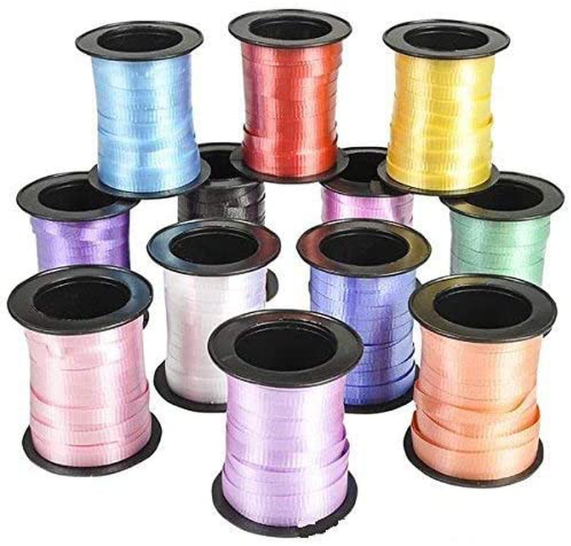 Kicko Curling Ribbon - Colorful Assorted - 12 Pack - for Florist, Flowers, Arts and Crafts, Wrapping, Hair, School, Girls, Etc