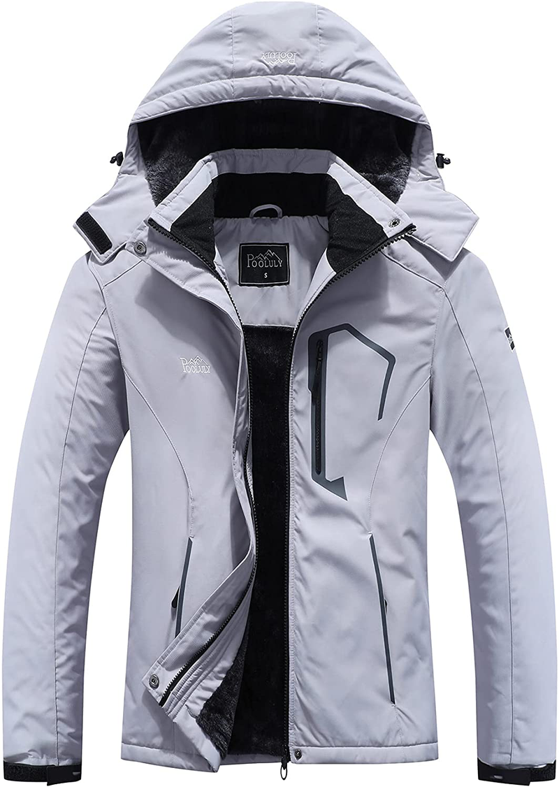 Pooluly Women's Ski Jacket Warm Winter Waterproof Windbreaker Hooded Raincoat Snowboarding Jackets  Pooluly Light Gray Large 