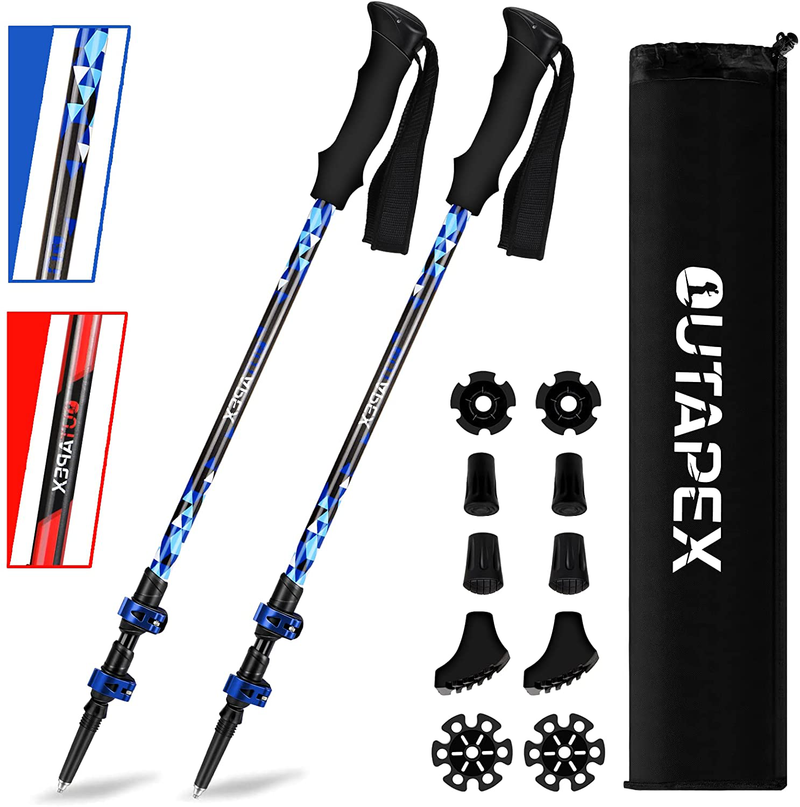 OUTAPEX Carbon Fiber Trekking Poles - 2-Pc Pack Lightweight, Adjustable Hiking or Walking Sticks with EVA Grips, Padded Strap, Quick Adjust Metal Locks, 10 Anti-Shock Rubber Tips for Walking Sporting Goods > Outdoor Recreation > Camping & Hiking > Hiking Poles outapex Blue  