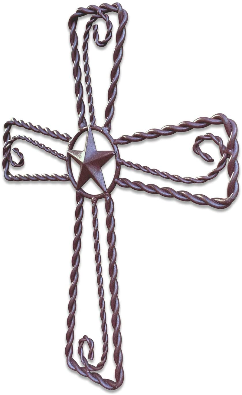 Metal Cross Wall Décor – Rustic Iron Home Art Decorations, Large Texas Country Western Scroll Barn Star Decoration for Living Room or Outdoor, Vintage Hanging Crosses and Stars (Brown, 15"x12.5" (SM)) Home & Garden > Decor > Seasonal & Holiday Decorations EcoRise   