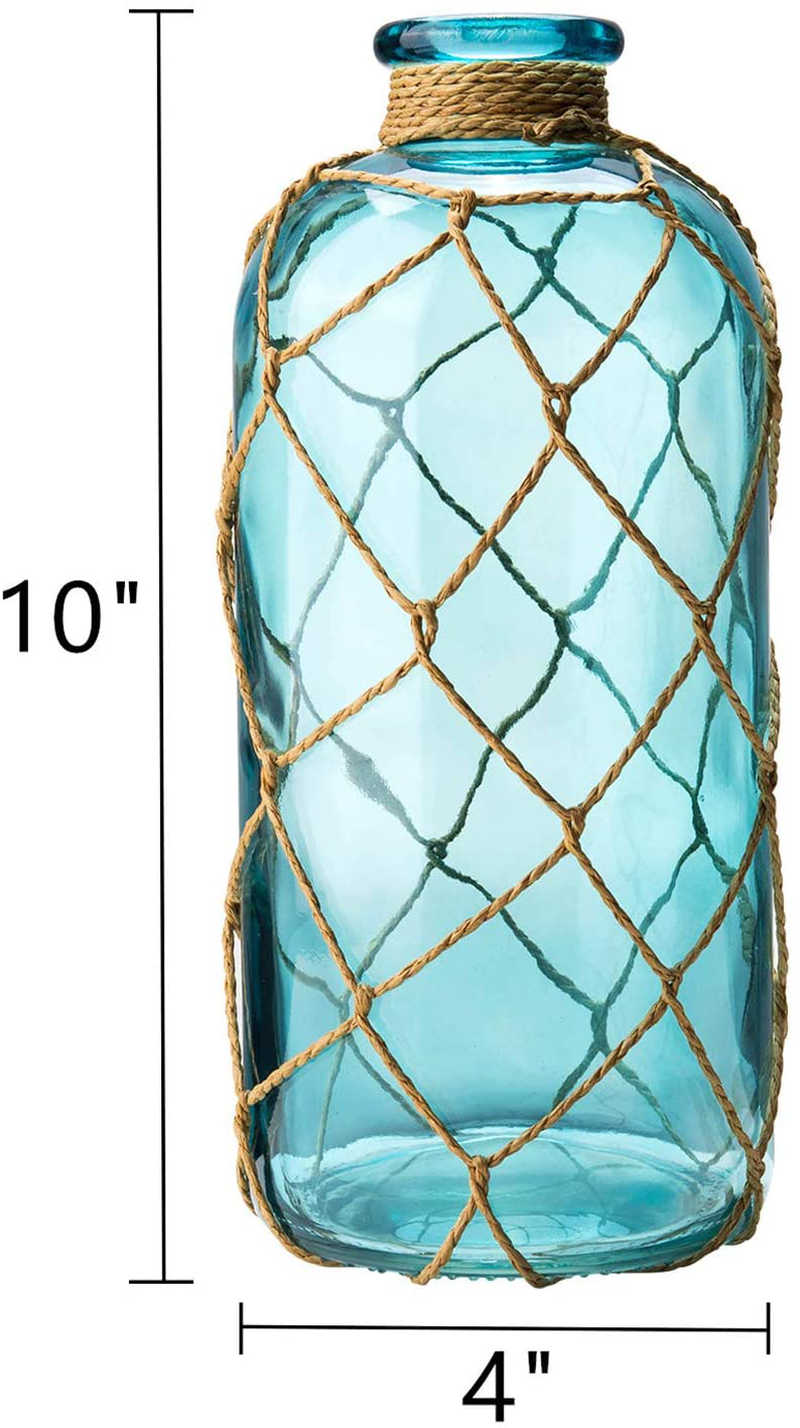 Diamond Star Rustic Glass Bottle Vase Decorative Blue Flower Vase with Creative Rope Net (Large) Home & Garden > Decor > Vases Diamond Star   