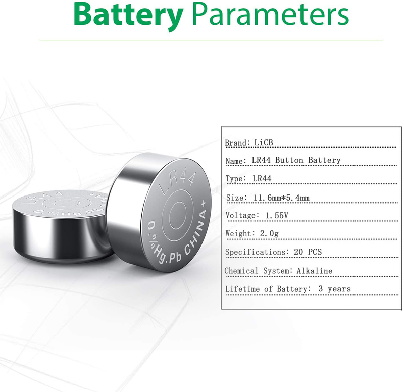 LiCB 20 Pack LR44 AG13 357 303 SR44 Battery 1.5V Button Coin Cell Batteries