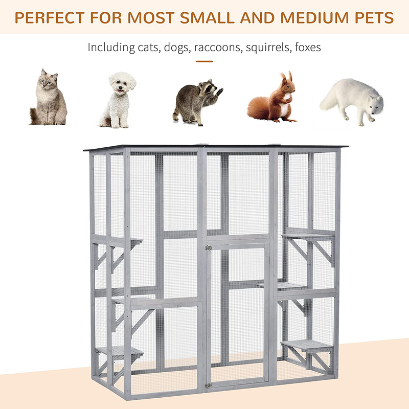 Pawhut Large Wooden Outdoor Catio Enclosure with Weather Protection, Cat Patio with 6 Platforms 71" X 38.5" X 71"
