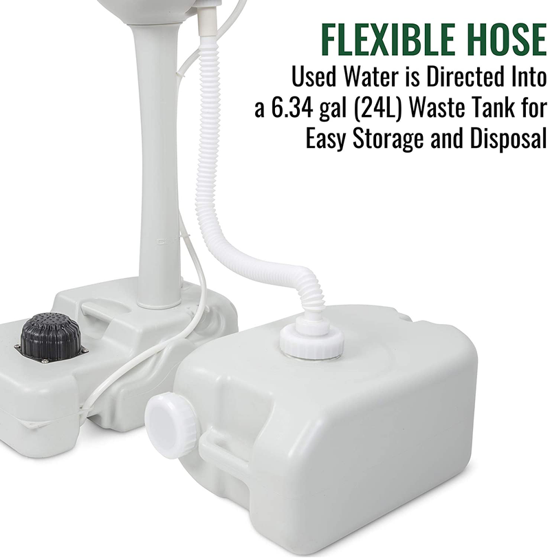 Hike Crew Portable Outdoor Foot Pump Camping Sink – Collapsible Hand Wash Basin W/ 5 Gallon (19L) Water Tank, Wheels, Soap Dispenser, Gooseneck Faucet & Towel Holder – for RV, Travel, Worksite