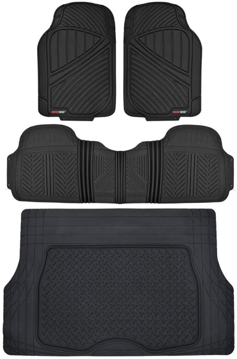 Motor Trend FlexTough Performance All Weather Rubber Car Floor Mats with Cargo Liner – Full Set Front & Rear Odorless Floor Mats for Cars Truck SUV, BPA-Free Automotive Floor Mats (Black) Vehicles & Parts > Vehicle Parts & Accessories > Motor Vehicle Parts > Motor Vehicle Seating Motor Trend Black  