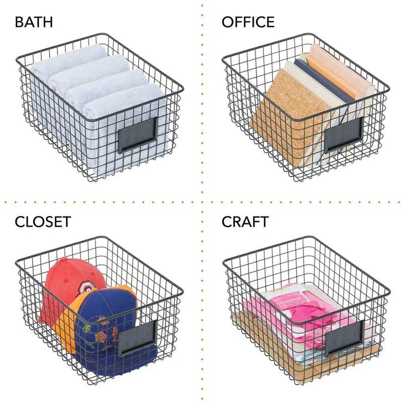 mDesign Farmhouse Decor Metal Wire Food Organizer Storage Bin Basket for Kitchen Cabinets, Pantry, Bathroom, Laundry Room, Closets, Garage, 4 Pack - Black