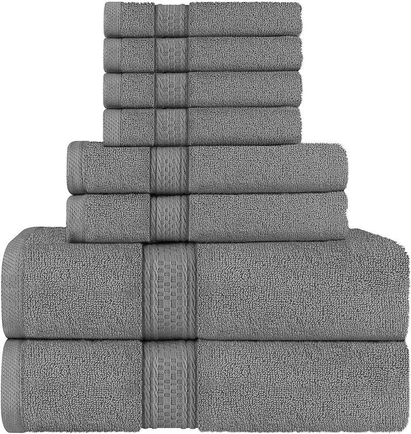 Utopia Towels Grey Towel Set, 2 Bath Towels, 2 Hand Towels, and 4 Washcloths, 600 GSM Ring Spun Cotton Highly Absorbent Towels for Bathroom, Shower Towel, (Pack of 8) Home & Garden > Linens & Bedding > Towels KOL DEALS Grey  