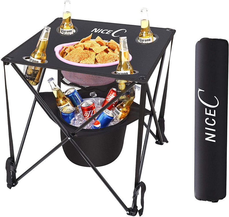 Nicec Folding Table with Cooler Built-In, Portable Camping Table, Ultralight Compact with Carry Bag for Outdoor, Beach, BBQ, Picnic, Cooking, Festival, Indoor, Office(Black) Sporting Goods > Outdoor Recreation > Camping & Hiking > Camp Furniture Nice C   