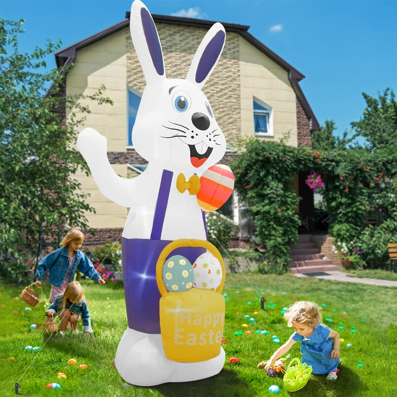 HOPOCO 12 FT Easter Decorations Outdoor Inflatables Easter Bunny Holds a Eggs and Easter Eggs Basket, Built-In LED Lights Holiday Blow up Yard Decoration Clearance for Garden, Lawn, Party Home & Garden > Decor > Seasonal & Holiday Decorations HOPOCO   