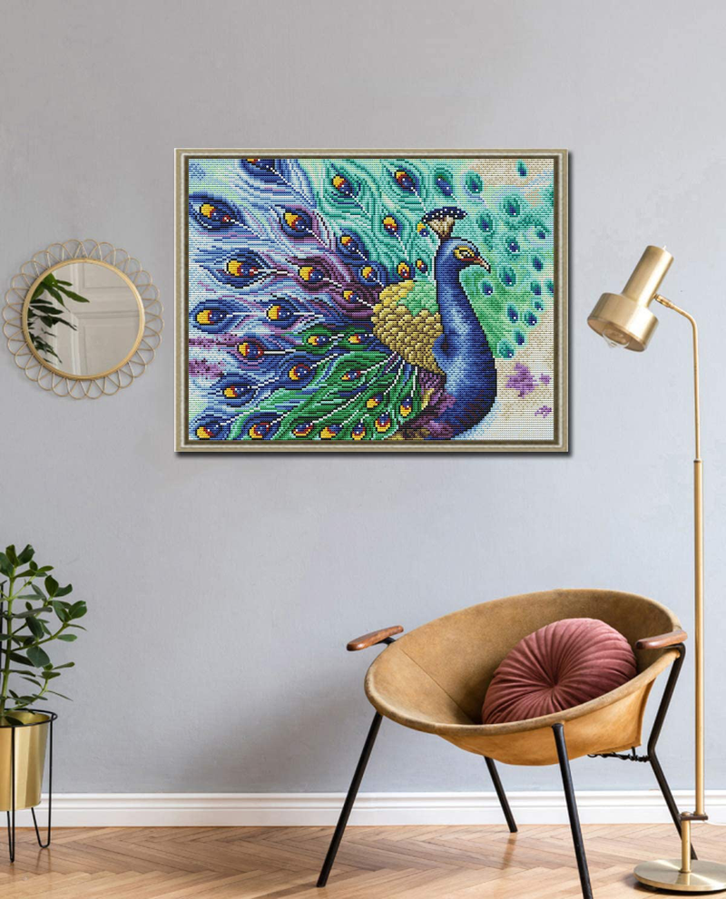 Counted Cross Stitch Kits for Adults Blue Peacock Printed Cross Stitch Kits Embroidery Kit for Beginners Needle Embroidery Kits Home Decor14.2×18.1Inch