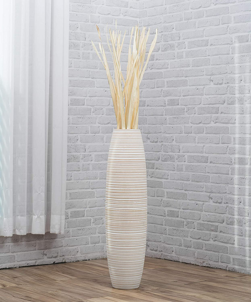 LEEWADEE Large Floor Vase – Handmade Flower Holder Made of Wood, Sophisticated Vessel for Decorative Branches and Dried Flowers, 30 inches, White wash Home & Garden > Decor > Vases LEEWADEE   
