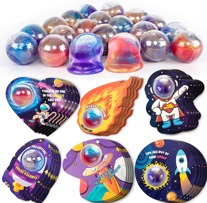 DAZONGE 30 Set Valentine Day Cards for Kids with Galaxy Slime Balls, Space-Themed Valentine Gifts for Kids, Valentine’S Greeting Cards for Valentine Party Favors, Classroom Activity