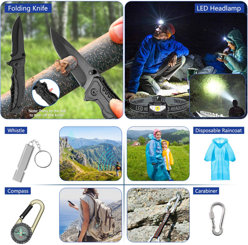 Emergency Survival Kit 176Pcs Gifts for Men Dad Husband Survival Gear Tool Kit Survival Tool Emergency Blanket Tactical Pen Pliers for Wilderness Camping Hiking First Aid for Earthquake Sporting Goods > Outdoor Recreation > Camping & Hiking > Camping Tools CHAREADA   