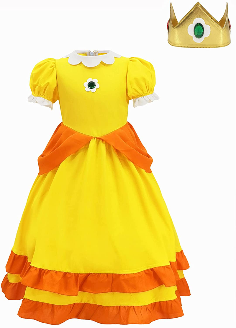 Super Brothers Princess Peach Costume With Crown For Kids Girls Halloween Party Dress Up Apparel & Accessories > Costumes & Accessories > Costumes ugoccam   